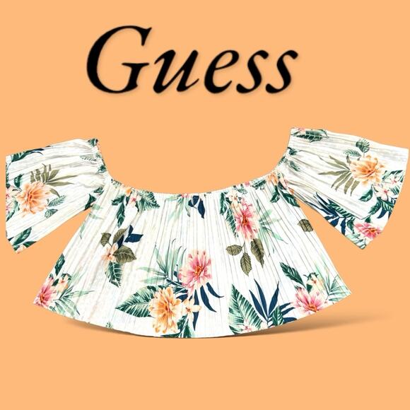 Off Shoulder Pleated Top Sz L Guess Hanalei Blooms - Picture 5 of 13